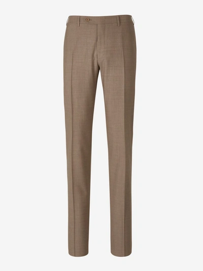 Shop Canali Formal Wool Trousers In Marró