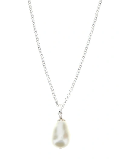 Shop Dolce & Gabbana Silver-tone Necklace With Drop Pendant And Dg Logo In Brass Man In Grey
