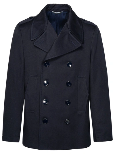 Dolce & Gabbana Blue Cotton Jacket In Navy