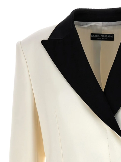 Shop Dolce & Gabbana White Double-breasted Jacket With Peak Revers In Viscose Blend Woman