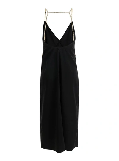 Shop Liu •jo Black Midi Dress With Rhinestone Straps In Crepe Fabric Woman
