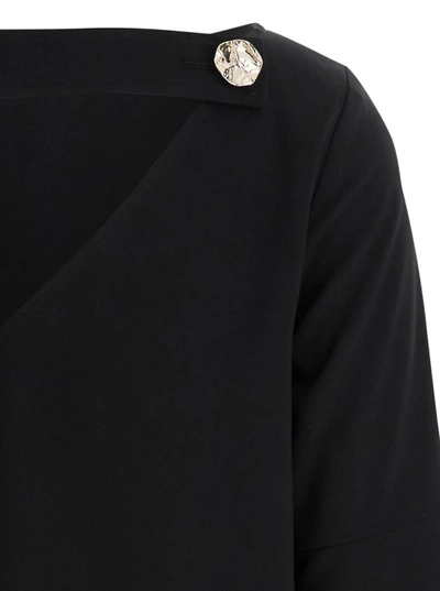 Shop Liu •jo Black Bell-sleeve Mini Dress In Crepe Fabric Woman