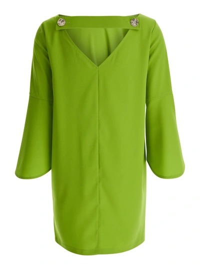 Shop Liu •jo Lime Green Bell-sleeve Mini Dress In Crepe Fabric Woman