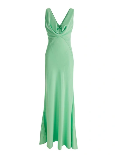 Shop Pinko Green Mint Draped Maxi Dress In Satin Woman