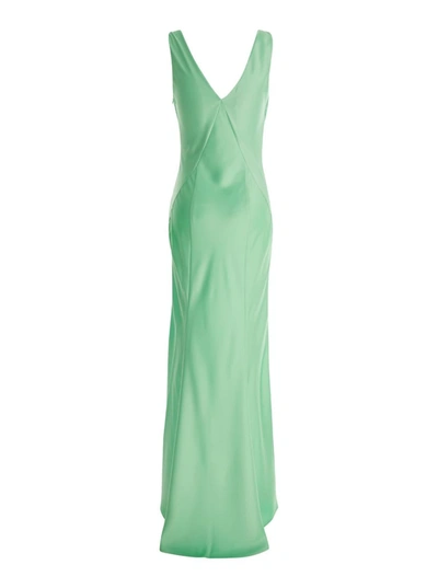 Shop Pinko Green Mint Draped Maxi Dress In Satin Woman