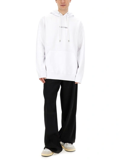 Shop Lanvin Logo Embroidery Hoodie In White