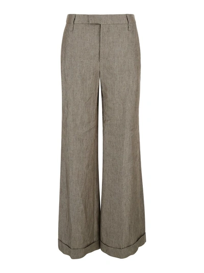 Shop Brunello Cucinelli Taupe Gray High Waisted Wide Leg Pants In Linen Blend Woman In Grey