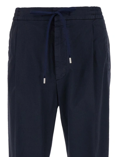 Shop Lardini Blue Tapered Drawstring Trousers In Cotton Blend Man