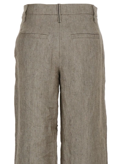 Shop Brunello Cucinelli Taupe Gray High Waisted Wide Leg Pants In Linen Blend Woman In Grey