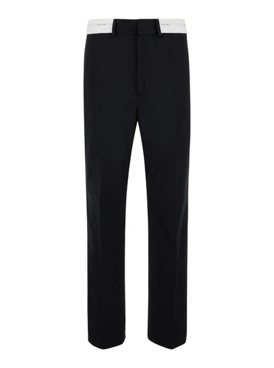 Shop Palm Angels Black Tailored Trousers With Contrast Waist In Cotton Man