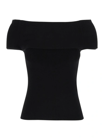 Shop Totême Black Off-shoulder Fine Knit Top In Viscose Blend Woman