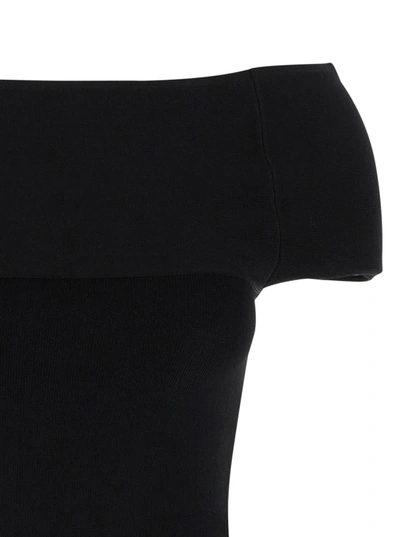 Shop Totême Black Off-shoulder Fine Knit Top In Viscose Blend Woman
