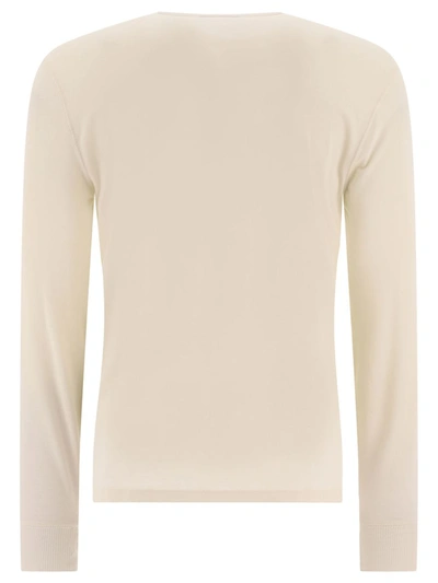 Shop Tom Ford White Long-sleeved T-shirt With Buttoned Fastening In Lyocell Blend Man