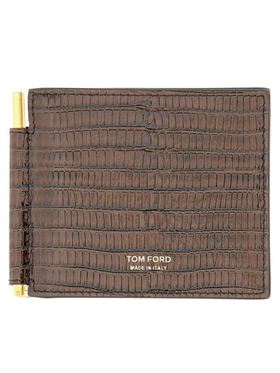 Shop Tom Ford T Line Wallet With Money Clip In Brown