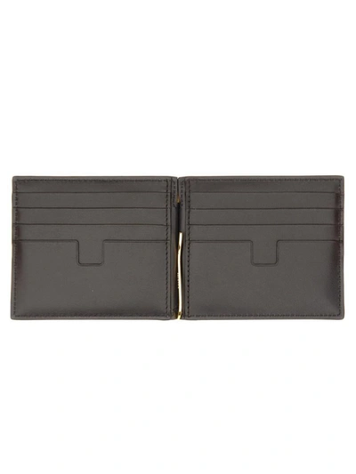 Shop Tom Ford T Line Wallet With Money Clip In Brown