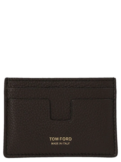 Shop Tom Ford Logo Print Card Holder In Brown