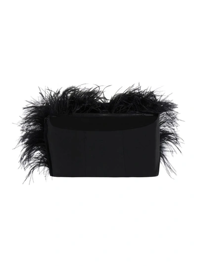 Shop Liu •jo Black Cropped Top With Feathers In Polyester Woman