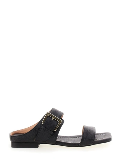 Shop Pollini Black Sandals With Maxi Buckle In Leather Woman