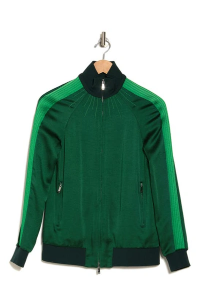 Shop Valentino Contrast Stripe Silk Track Jacket In Jungle/peppermint