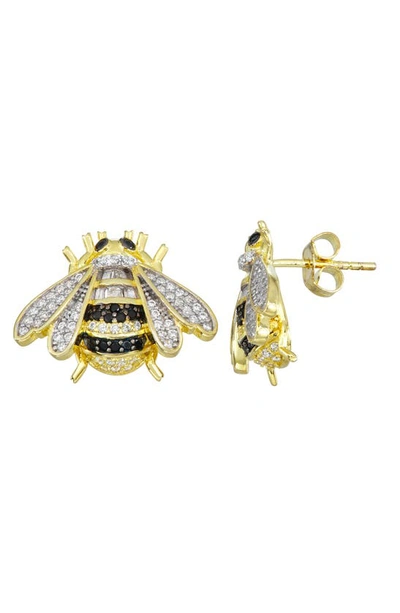 Shop Fzn 14k Gold Plated Sterling Silver Pavé Cz Bee Stud Earrings In Yellow Gold