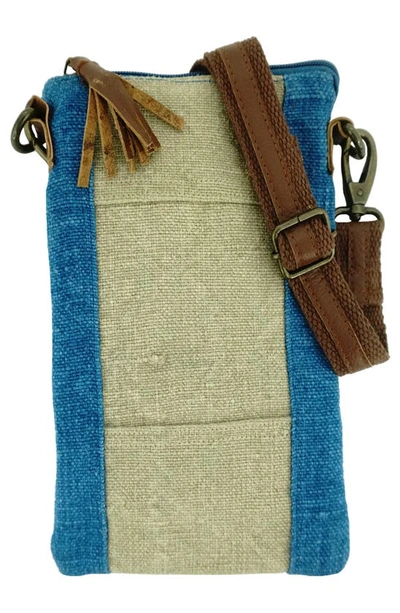 Shop Vintage Addiction Jute Crossbody Bag In Natural/ Moroccan Blue