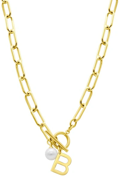 Shop Adornia 14k Gold Plated Initial & Pearl Pendant Necklace In Gold-b