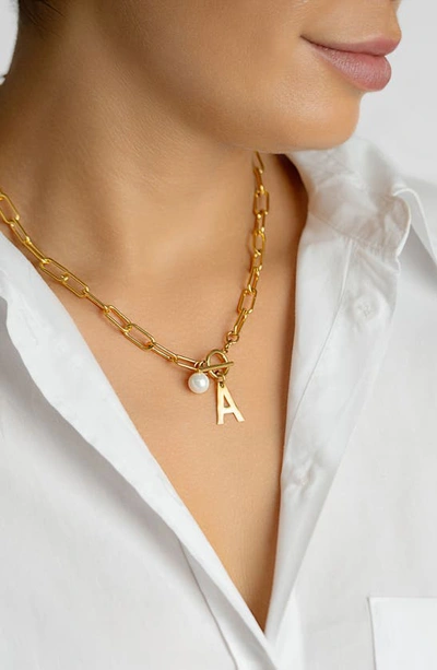 Shop Adornia 14k Gold Plated Initial & Pearl Pendant Necklace In Gold-a