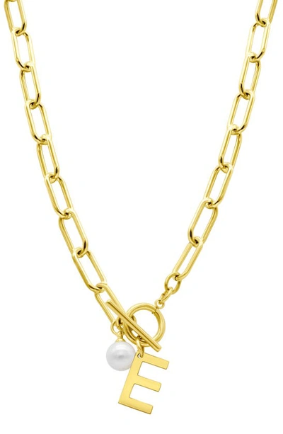 Adornia 14k Gold Plated Initial & Pearl Pendant Necklace In Gold-e