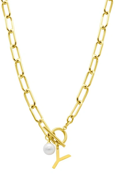 Shop Adornia 14k Gold Plated Initial & Pearl Pendant Necklace In Gold-y