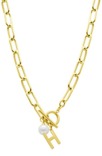 Shop Adornia 14k Gold Plated Initial & Pearl Pendant Necklace In Gold-h