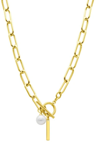 Shop Adornia 14k Gold Plated Initial & Pearl Pendant Necklace In Gold-i