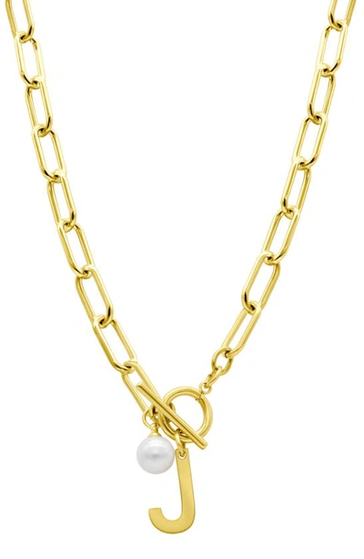 Shop Adornia 14k Gold Plated Initial & Pearl Pendant Necklace In Gold-j
