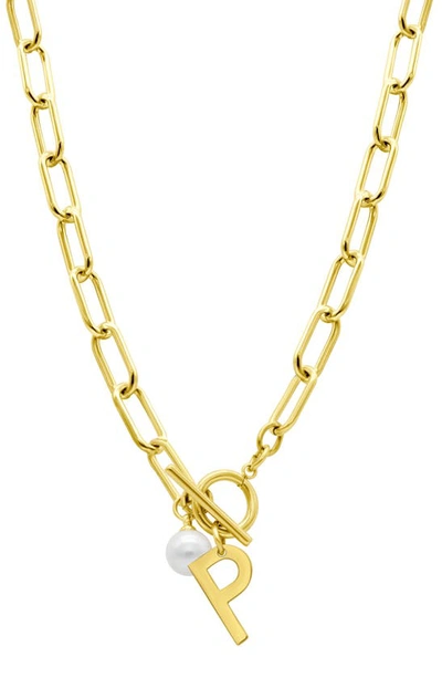 Shop Adornia 14k Gold Plated Initial & Pearl Pendant Necklace In Gold-p