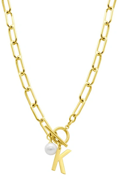 Shop Adornia 14k Gold Plated Initial & Pearl Pendant Necklace In Gold-k