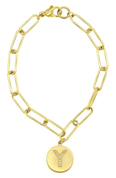 Shop Adornia 14k Gold Plated Pavé Initial Charm Bracelet In Gold-y