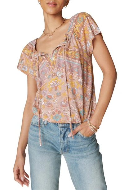 Shop Lucky Brand Print Tie Neck Peasant Top In Cameo Rose Multi