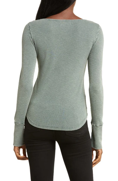 Shop Lucky Brand Lace Detail Cotton Rib Henley Top In Balsam Green