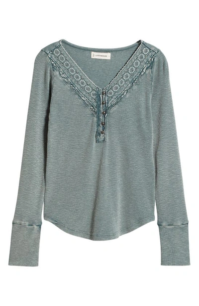 Shop Lucky Brand Lace Detail Cotton Rib Henley Top In Balsam Green