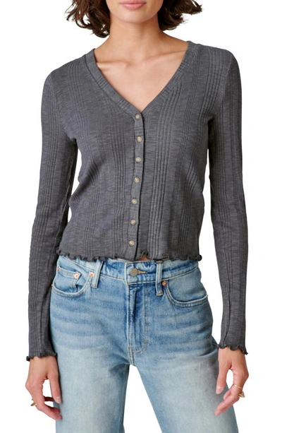 Shop Lucky Brand Rib Button-up Top In Asphault