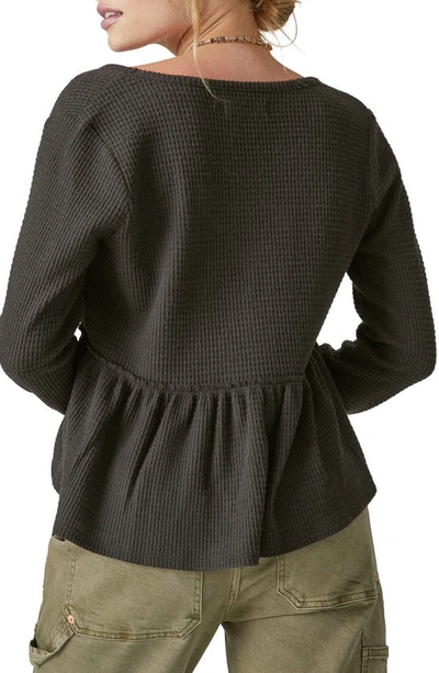 Lucky Brand Women's Waffle-texture Cloud-soft Button-down Top In Jet Black
