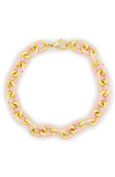 Shop Meshmerise Enamel Chain Bracelet In Pink/ Gold