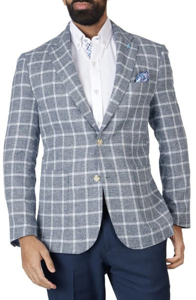 Shop Tailorbyrd Classic Fit Yarn Dyed Windowpane Linen-blend Sport Coat In Navy