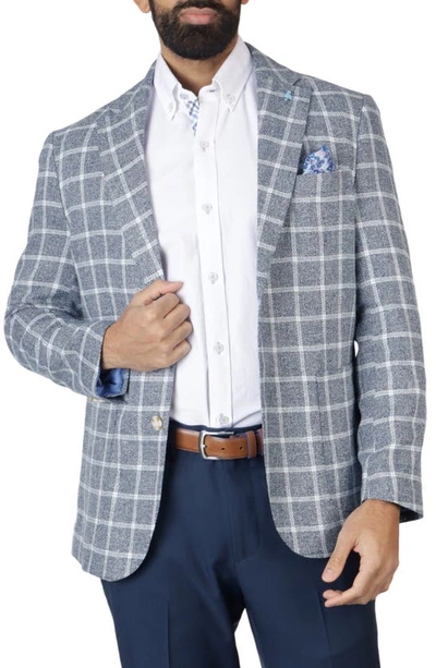 Shop Tailorbyrd Classic Fit Yarn Dyed Windowpane Linen-blend Sport Coat In Navy