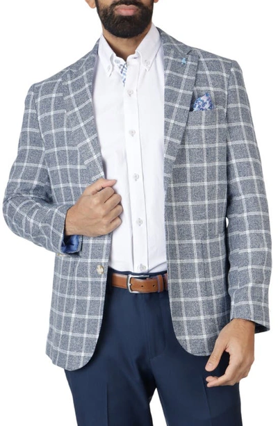 Tailorbyrd Classic Fit Yarn Dyed Windowpane Linen-blend Sport Coat In Navy