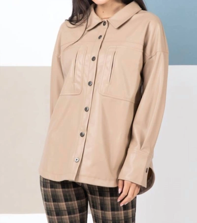 Shop Very J Faux Leather Shirt In Beige