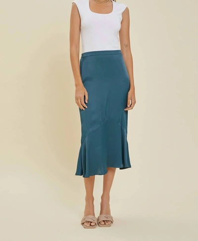 Shop Be Cool Satin Midi Skirt In Teal In Blue