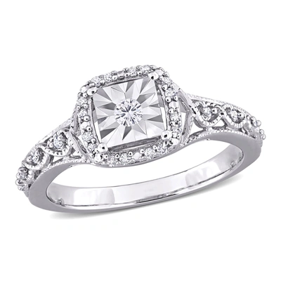 Mimi & Max 1/6ct Tdw Diamond Halo Vintage Style Ring In Sterling Silver In White