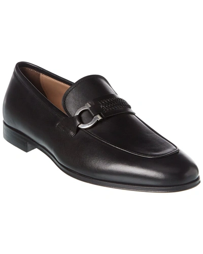 Shop Ferragamo Sidney Gancini Leather Loafer In Black