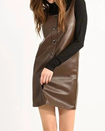 Shop Molly Bracken Lets Fly Vegan Leather Dress In Brown