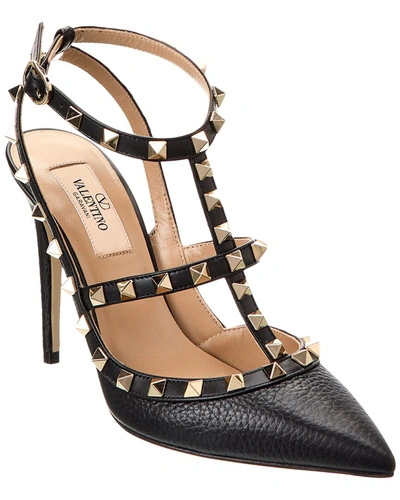 Shop Valentino Rockstud Caged 100 Grainy Leather Pump In Black